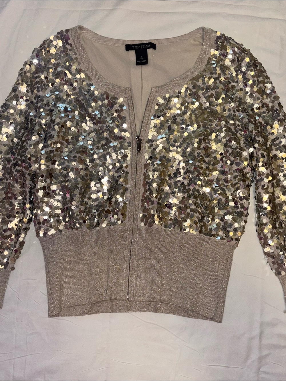 White House Black Market Sequin Glitter Cardigan Jacket in Golf